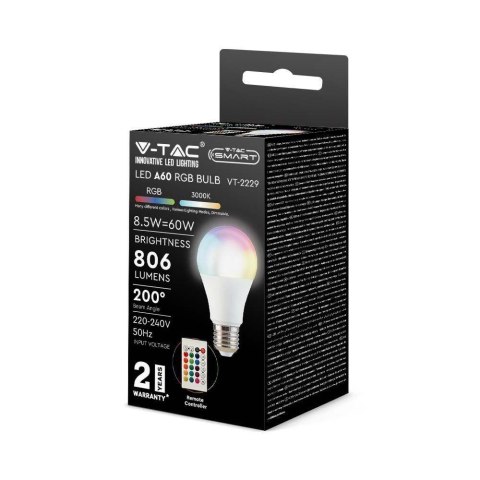 Żarówka LED V-TAC 8,5W E27 A60 Pilot VT-2229-N-1 RGB+3000K 806lm