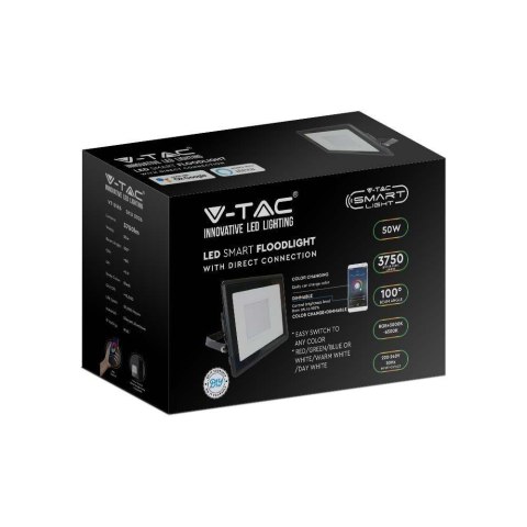 Projektor LED WiFi V-TAC 50W Czarny Z MUFĄ SMART Amazon Alexa Google Home VT-5185 RGB+3000K-6500K 3750lm