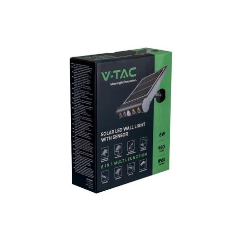 Projektor Solarny 8W LED Czarny 8w1 Czujnik Ruchu IP65 V-TAC 3000K 950lm