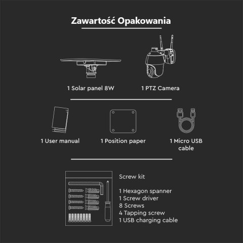 Kamera Zewnętrzna V-TAC 4G LTE HD SMART Solarna Obrotowa PTZ IR Biała VT-11024-4G