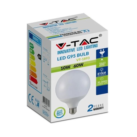 Żarówka LED V-TAC 10W Kula Glob G95 E27 VT-1893 4000K 810lm
