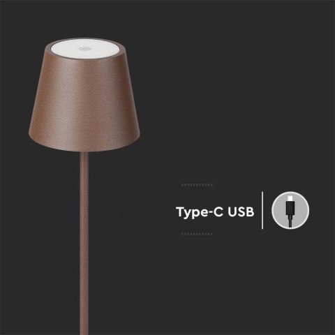 Lampa Podłogowa V-TAC 4W LED Brąz Corten IP54 Ładowalna VT-7544-C 3000K 300lm
