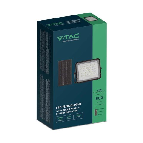Projektor LED Solarny V-TAC 10W Pilot, AUTO, Timer, IP65 Czarny VT-80W 6400K 800lm