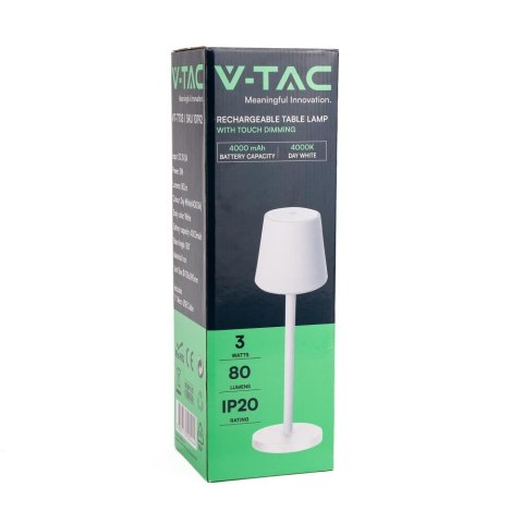 Lampka Biurkowa Nocna V-TAC 3W LED Ładowanie Ściemnianie Biała VT-7703 3000K 70lm
