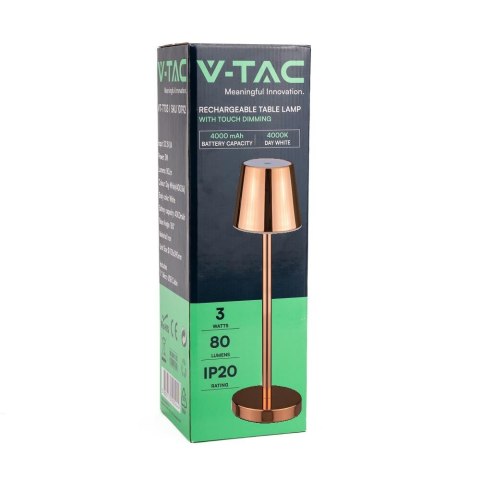 Lampka Biurkowa Nocna V-TAC 3W LED Ładowanie Ściemnianie Złota VT-7703 3000K 70lm