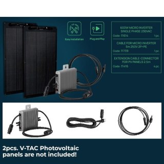 Zestaw Fotowoltaiczny V-TAC 600W Balkonowy Tarasowy (Falownik, akcesoria)