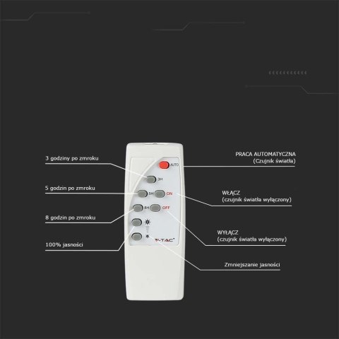Projektor LED Solarny V-TAC 16W Biały IP65, Pilot, Timer VT-40W 4000K 1050lm