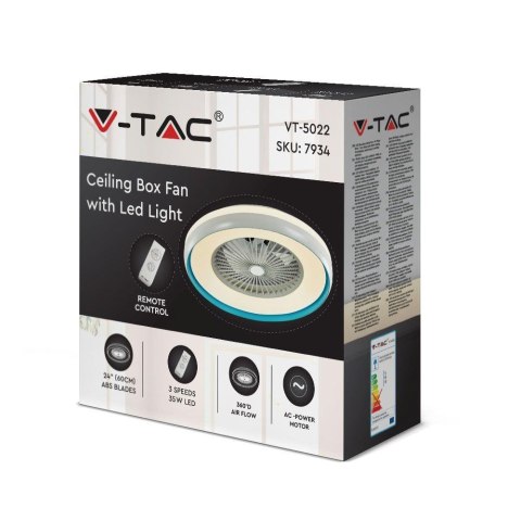 Wentylator Sufitowy V-TAC 45W LED Pilot RF CCT Niebieski VT-5022 3000lm