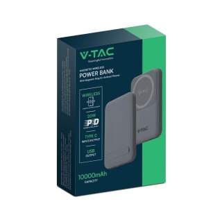 Power Bank V-TAC 10000mAh SLIM TYPE C Szary Ładowanie bezprzewodowe VT-3529
