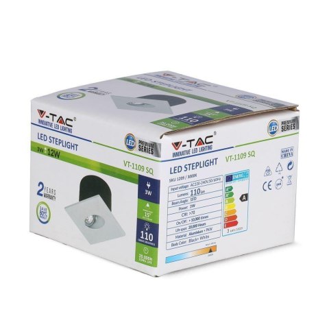 Oprawa Schodowa 3W LED V-TAC Kwadrat Biały 230V VT-1109 3000K 120lm