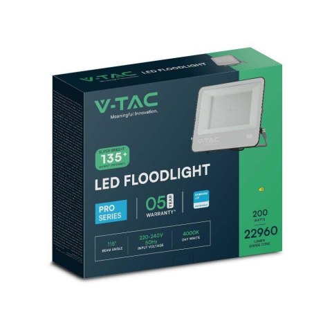 Naświetlacz Projektor LED V-TAC 200W 135Lm/W SAMSUNG CHIP Czarny VT-44201 4000K 22960lm 5 Lat Gwarancji