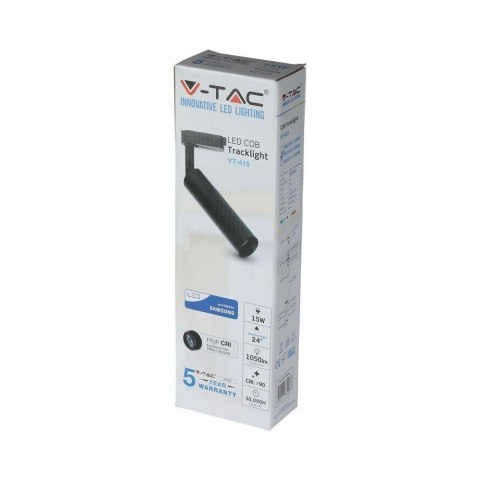 Oprawa 15W LED V-TAC Szynosystem 3F SAMSUNG CHIP CRI90+ Czarna VT-415-B 5000K 1200lm 5 Lat Gwarancji