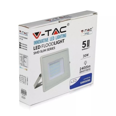 Naświetlacz Projektor LED V-TAC 30W SAMSUNG CHIP Biały VT-30-W 6400K 2400lm 5 Lat Gwarancji