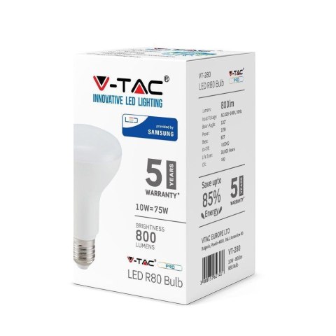 Żarówka LED V-TAC SAMSUNG CHIP 10W E27 R80 VT-280 6400K 800lm 5 Lat Gwarancji