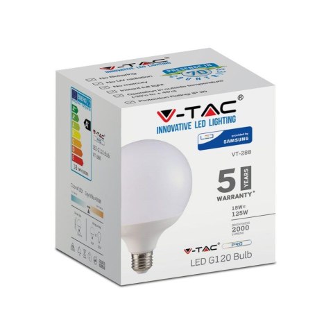 Żarówka LED V-TAC SAMSUNG CHIP 18W E27 Kula Glob G120 VT-288 4000K 2000lm 5 Lat Gwarancji