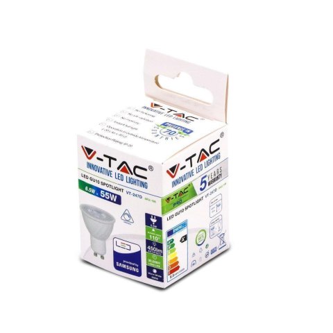 Żarówka LED V-TAC SAMSUNG CHIP 6.5W GU10 110st Ściemnialna VT-247 4000K 450lm 5 Lat Gwarancji