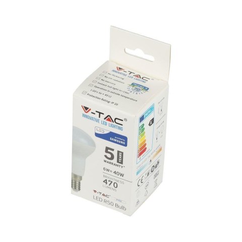 Żarówka LED V-TAC SAMSUNG CHIP 6W E14 R50 VT-250 6400K 470lm 5 Lat Gwarancji