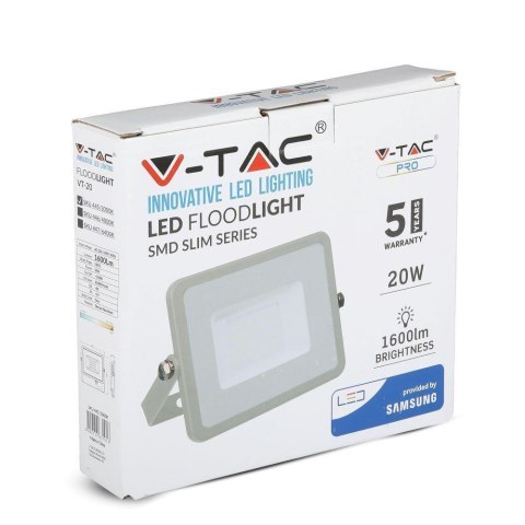 Projektor LED V-TAC 20W SAMSUNG CHIP Szary VT-20-G 6400K 1600lm 5 Lat Gwarancji