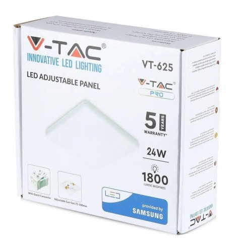 Plafon Panel V-TAC 24W LED Regulowany SAMSUNG CHIP Kwadrat 223x32mm VT-625SQ 4000K 1800lm 5 Lat Gwarancji