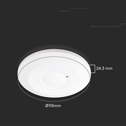 Czujnik Ruchu Mikrofalowy V-TAC Sufitowy Podtynkowy 360st fi115 2000W Biały VT-81001 5 Lat Gwarancji