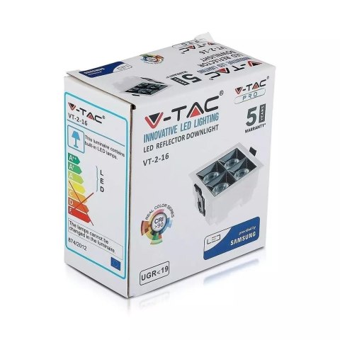 Oprawa V-TAC Downlight SAMSUNG CHIP 16W UGR19 CRI90+ 12st VT-2-16 2700K 1280lm 5 Lat Gwarancji