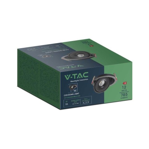 Lampa Oprawa V-TAC LED Uchylny Downlight 12W LED COB CRI90+ CCT Czarna VT-2512 3000K-4000K-6400K 785lm