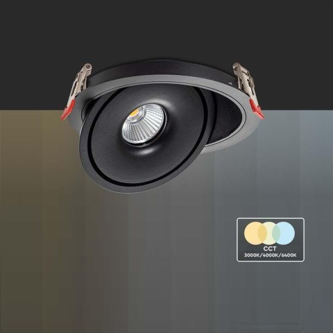 Lampa Oprawa V-TAC LED Uchylny Downlight 12W LED COB CRI90+ CCT Czarna VT-2512 3000K-4000K-6400K 785lm