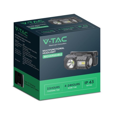 Latarka Czołowa Rowerowa V-TAC 3W SMD Ładowanie USB-C IP43 VT-9902 190lm