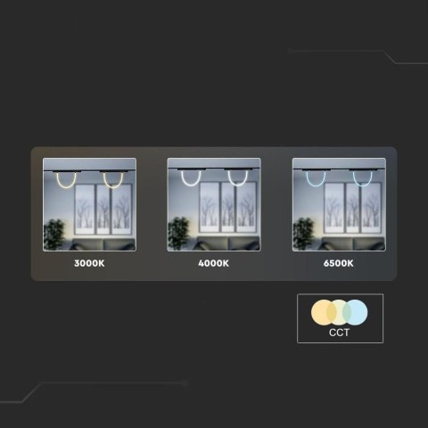 Oprawa Szynosystem SMART 48V V-TAC 23W LED CCT 30st SMART 200cm WiFi TRACKLIGHT Czarna VT-42024 2700K-6400K 2810lm 3 Lata Gwaran