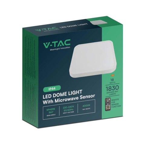 Plafon V-TAC 36W LED Kwadrat 42x42cm Natynkowy Pilot Czujnik Ruchu IP44 Biały VT-8630S 4000K 3820lm