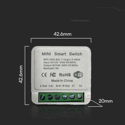 Bezprzewodowy Włącznik Switch Wi-Fi V-TAC 2x5A Dopuszkowy SMART Life Alexa Google Home VT-5102