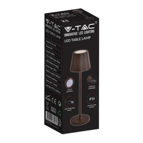Lampka Biurkowa Nocna V-TAC 1,5W LED Ładowanie Ściemnianie IP54 Brąz, Corten VT-7997 3000K 150lm