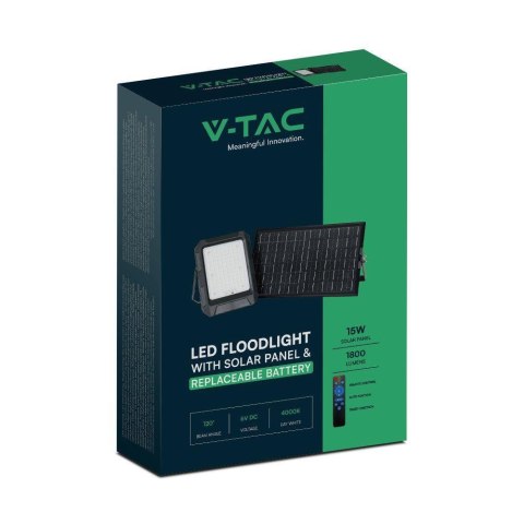 Projektor LED Solarny V-TAC 15W Pilot, AUTO, Timer, IP65 Czarny VT-102W 4000K 1800lm