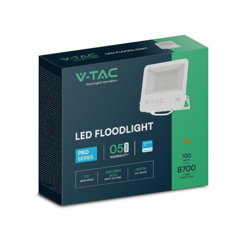 Projektor LED V-TAC 100W 100Lm/W Przewód 1mb SAMSUNG CHIP Biały VT-44104 6500K 8700lm 5 Lat Gwarancji