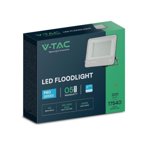 Naświetlacz Projektor LED V-TAC 200W 100Lm/W Przewód 1mb SAMSUNG CHIP Czarny VT-44204 4000K 17540lm 5 Lat Gwarancji