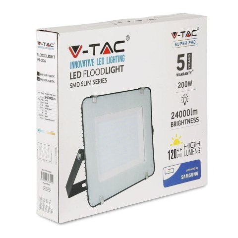 Projektor LED V-TAC 200W SAMSUNG CHIP SLIM Czarny 120Lm/W VT-206 4000K 24000lm 5 Lat Gwarancji