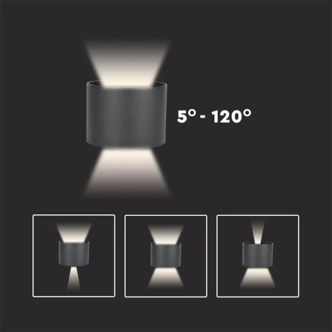 Oprawa Ścienna 6W V-TAC Góra Dół Regulowana Szary Okrągły IP65 Bridgelux VT-756 4000K 700lm