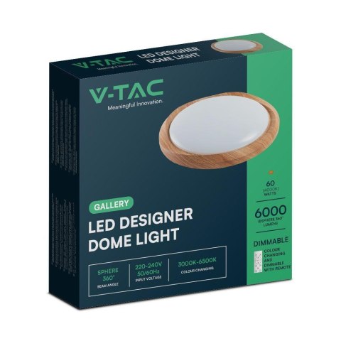 Plafon V-TAC 60W DREWNO fi.49cm CCT Pilot TIMER VT-8559 3000K-6500K 6000lm