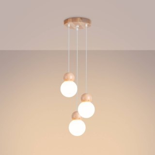 Sollux Lighting Lampa wisząca PEKKA 3P biała/naturalne drewno
