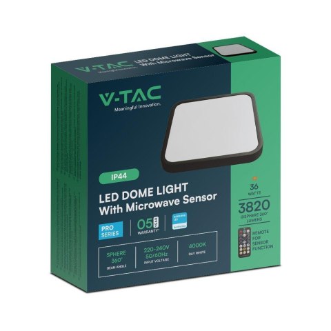 36W LED DOME LIGHT -SENSOR WITH SAMSUNGCHIP 4000K SQ,BLACK FRAME IP44