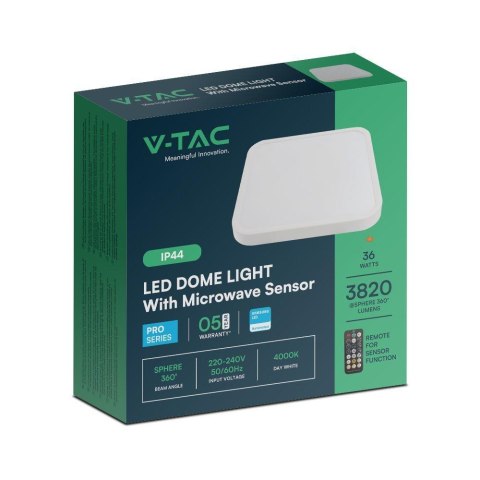 36W LED DOME LIGHT -SENSOR WITH SAMSUNGCHIP 4000K SQ,WHITE FRAME IP44