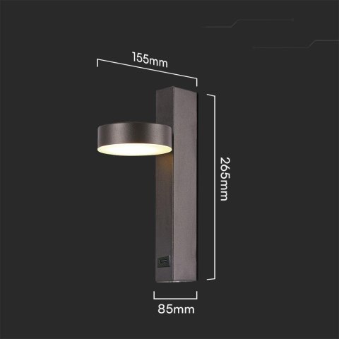 Oprawa LED V-TAC 8W Kinkiet Hotel Łóżko USB VT-10111 3000K 900lm