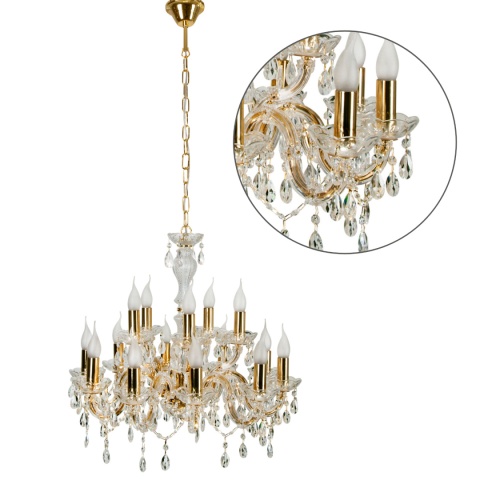 Żyrandol Glamour złoty z kryształkami 15xE14 Maria Teresa