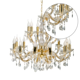 Żyrandol Glamour złoty z kryształkami 18xE14 Maria Teresa