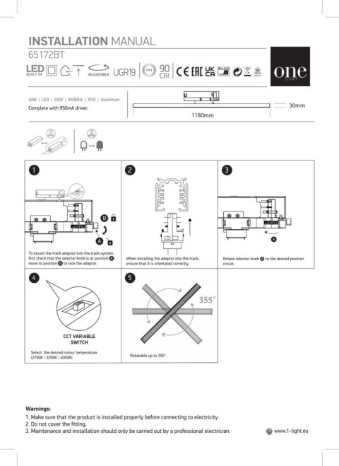 FARO 118 czarny LED 2700K-3200K-4000K 40W 4800lm