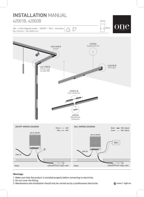 Szyna magnetyczna 1m czarna MIDI ON/OFF DALI 48V