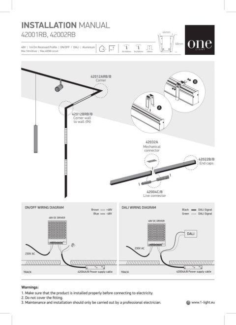 Szyna magnetyczna podtynkowa 2m czarna MIDI ON/OFF DALI 48V