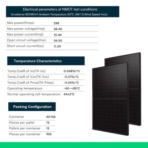 Moduł Panel Fotowoltaiczny V-TAC SUNPRO 400W FULL BLACK MONO SOLAR PANEL TIER 1 1724X1134X30MM (Paleta 15szt) VT-SP400-108M10 25