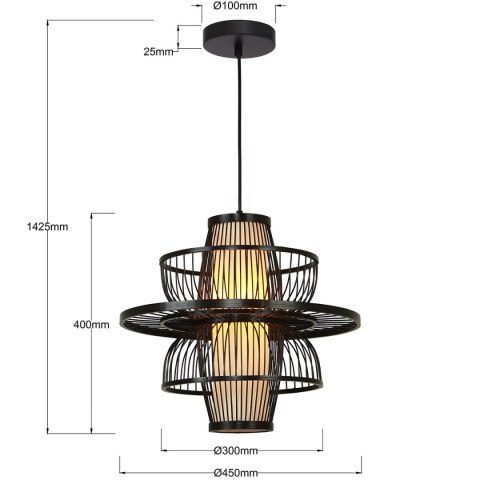 Rattanowa lampa wisząca Astra czarna 1xE27 Light Prestige