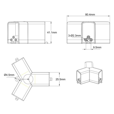 Łącznik 3L 120 elektryczny do oświetlenia modułowego Geometric System New Light Prestige